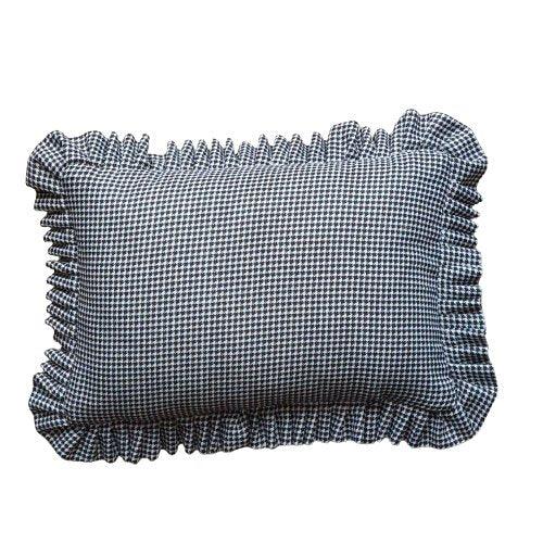 Dog Tooth Frill, Checked, Frilled edge, Plain Black Back, 45cm x 30cm, The Cushion Studio